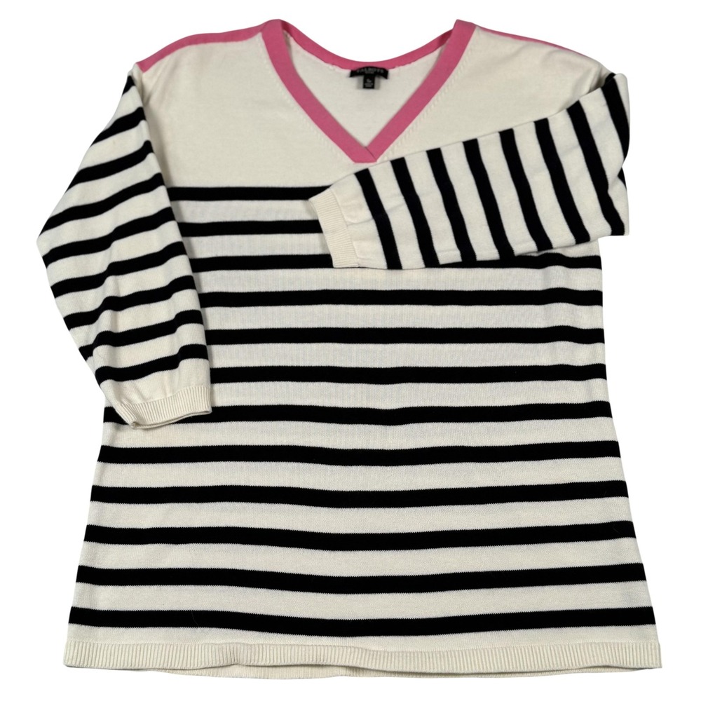 Talbots Small Petites Knit V Neck Sweater Stripes Nautical Preppy Resort Office